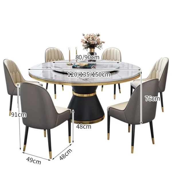 Deluxe Marble Furniture Dining Table And Chair Set 4-8 Chair Dining Room Round Marble Dining Table Set - Image 6