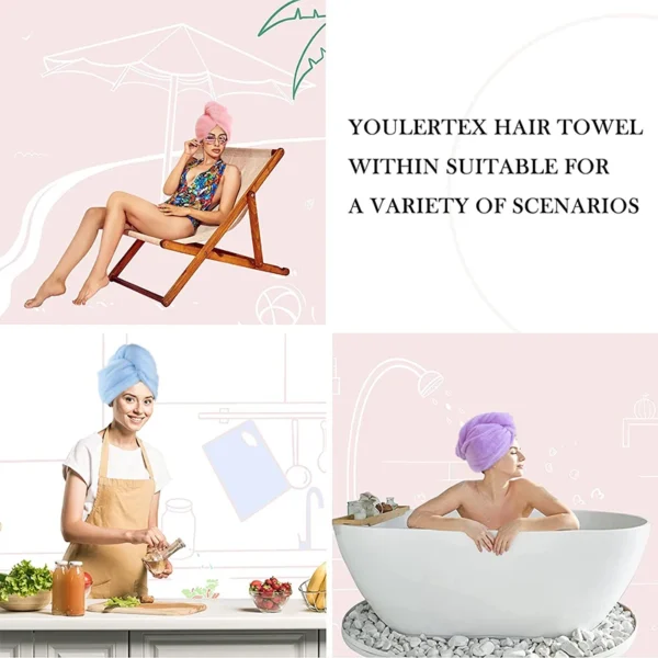 Microfiber Hair Towel Wrap for Women, Shower Spa Head Wrap Hair Drying Hat Turban Microfiber Terry Dry Absorbent Quick Dry Hair - Image 5