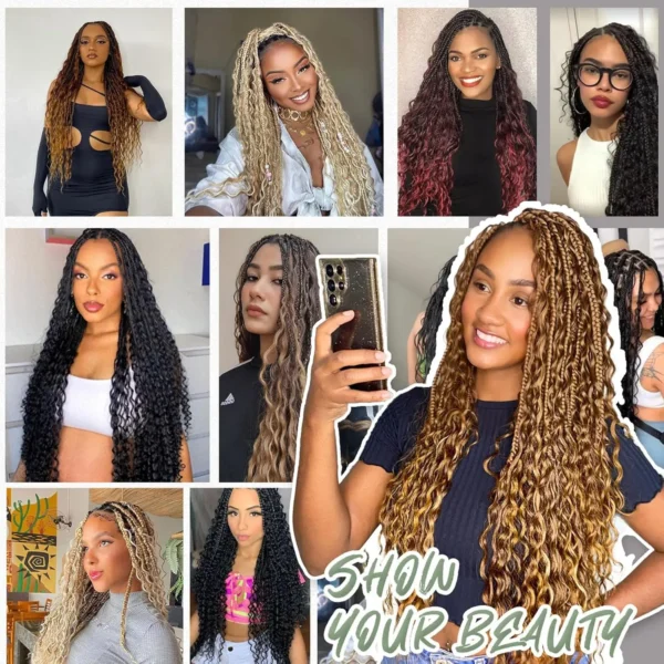 Goddess Boho Box Braids Crochet Hair With Curly Ends 1PCS Synthetic Pre Looped Crochet Box Braiding Hair Extensions for Women - Image 6