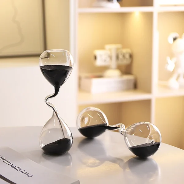 Curve Design Black Hourglass Modern Style Home Decor Accessories Glass Craft Simple Interior Table Ornament Aesthetic Sand Clock - Image 2