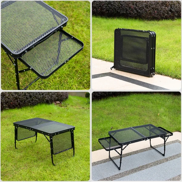 Camping Table Iron Mesh Folding Table Portable Outdoor Camping With Lifting Shelf Mesh Folding Table Outdoor Foldable Table - Image 4