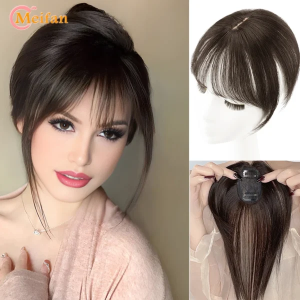 MEIFAN Synthetic Topper Hairpiece False Bang Clip-In Bangs Extension Natural Fake Fringe Invisible Clourse Hairpiece for Women