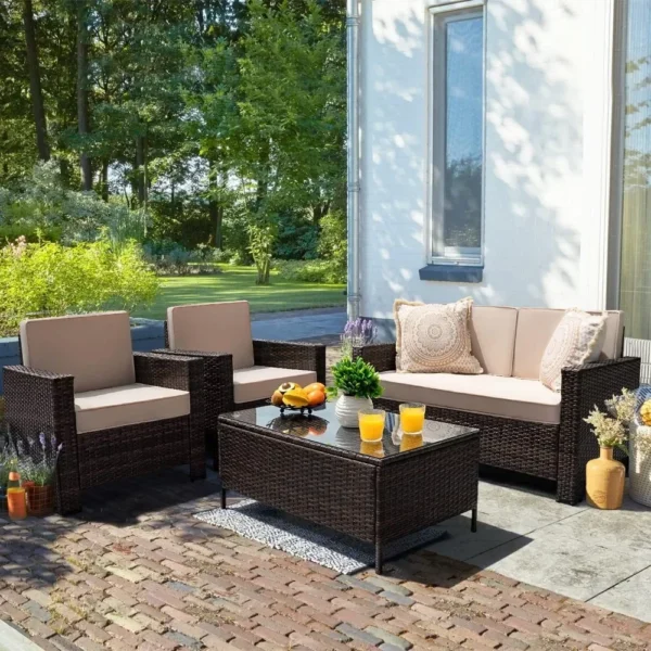 Patio Furniture Sets Rattan Chair Wicker,4 Pieces Outdoor Indoor Backyard Porch Garden Balcony Use Outdoor Furniture Sets - Image 2