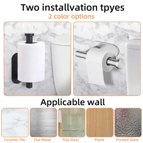 Self Adhesive Toilet Paper Towel Holder Stainless Steel Wall Mount  No Punching Tissue Towel Roll Dispenser for Bathroom Kitchen - Image 2