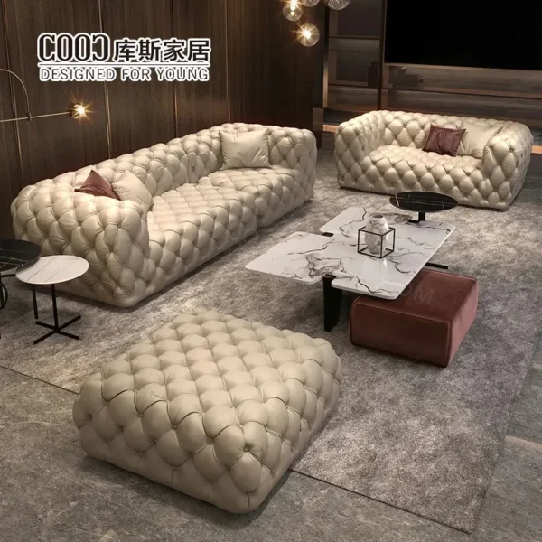 Home Decor Large Chesterfield Sectional Sofa Living Room Modern Luxury Genuine Leather Furniture Sofa Set - Image 3