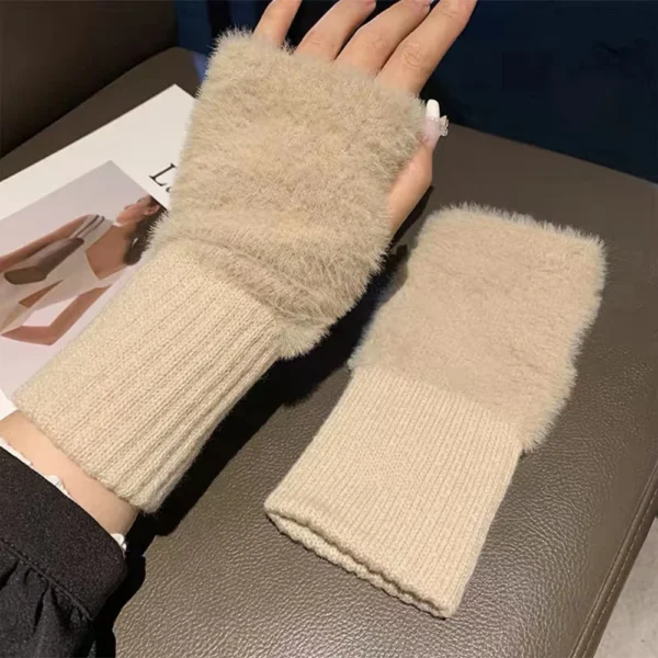 1 Pair Winter Women's Warm Gloves, Half Cut Open Finger Knitted Gloves, Cute and Versatile, Suitable For Outdoor Cycling - Image 4