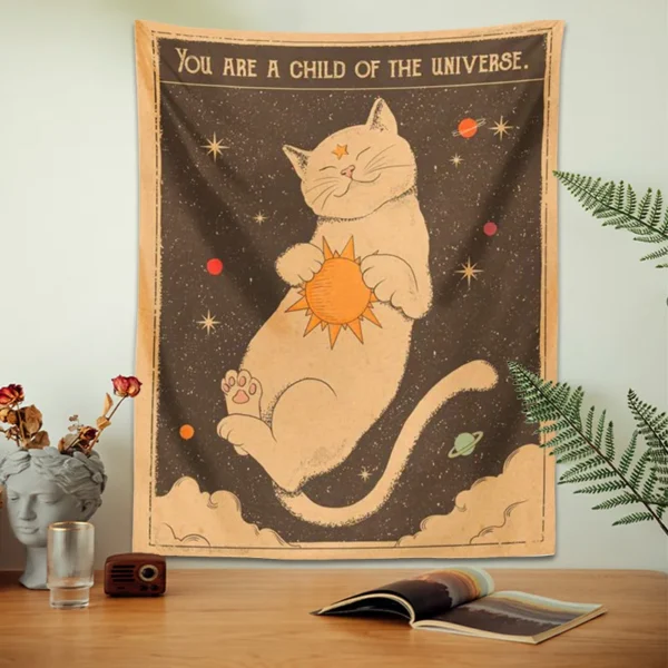 Sun moon Tarot Cat Tapestry  Wall Hanging Witchcraft you are a child of the universe Bohemia Home Decor Hippie Bedroom Decor - Image 3