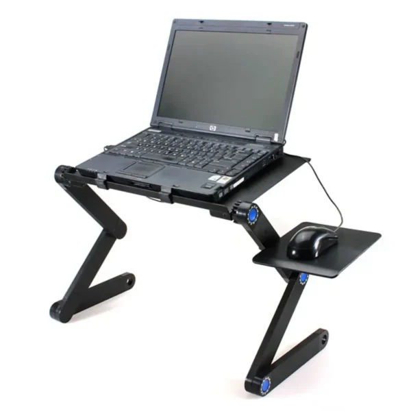 Degree Foldable Adjustable Laptop Desk Table Stand Holder Durable Aluminum Laptop desk Tray with Cooling Dual Fan Mouse Pad - Image 3