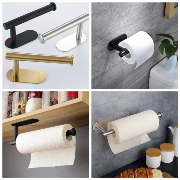 Adhesive Paper Towel Holder For Kitchen Napkin Rack Toilet Paper Holder Tissue Dispenser Cabinet Storage Bathroom Accessories - Image 4