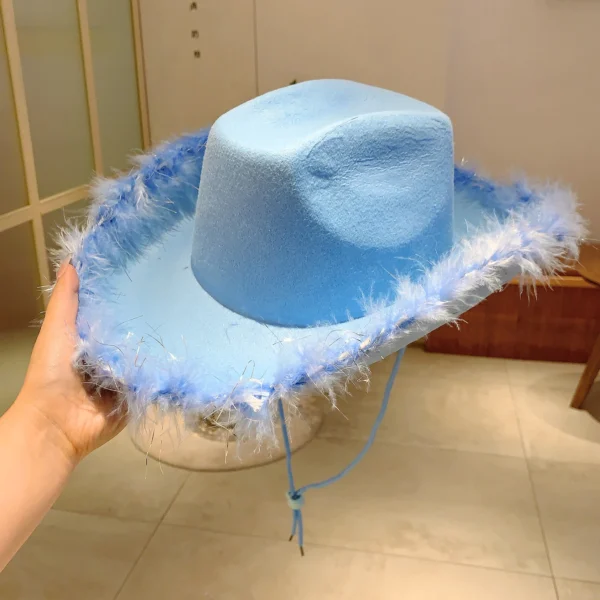 KAMMPT Fashion Solid Color Cowboy Hat Wide Brim Carnival Cosplay Cowgirl Hat Western Style Trends Caps for Bachelorette Party - Image 3