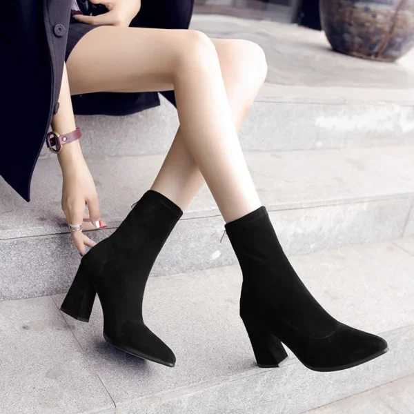 Women's Autumn/winter New Elastic Boots Winter Thick Heel Slim Boots Women's Summer British Style Fashion - Image 3