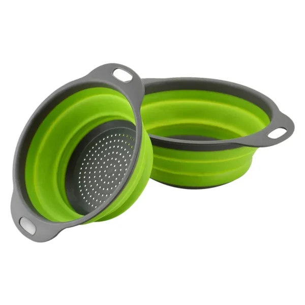 2pcs Silicone Round Folding Vegetable Fruits Washing Drain Basket Colander Strainer Collapsible Drainer Kitchen Tool cocina - Image 2