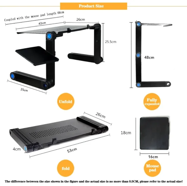 Adjustable Laptop Desk Stand Portable Aluminum Ergonomic Lapdesk For TV Bed Sofa PC Notebook Table Desk Stand With Mouse Pad - Image 6