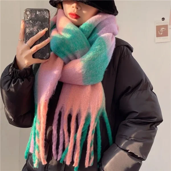 2025 Winter Thick Warm Scarf Women Cashmere Shawl and Wraps Pashmina Neckerchief Bufanda Female Rainbow Hairy Tessel Echarpe New - Image 3