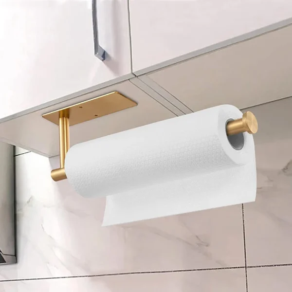 Adhesive Toilet Paper Holder 304 Stainless Steel Brushed Gold Paper Towel Roll Rack Black Bathroom Kitchen Long Tissue Hanger - Image 5