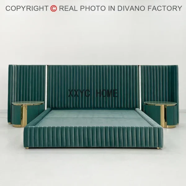 Hot Sale Factory Direct Light Green Velvet Fabric King Queen Size 2023 Italy Bed Room Furniture Bedroom Set Luxury - Image 5