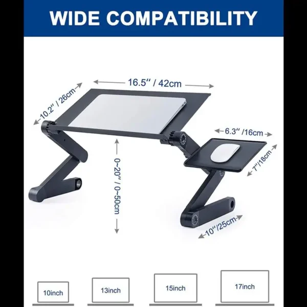 Adjustable Aluminum Laptop Desk Portable Ergonomic TV Bed Lapdesk Tray PC Table Stand Notebook Table Desk Stand With Mouse Pad - Image 5