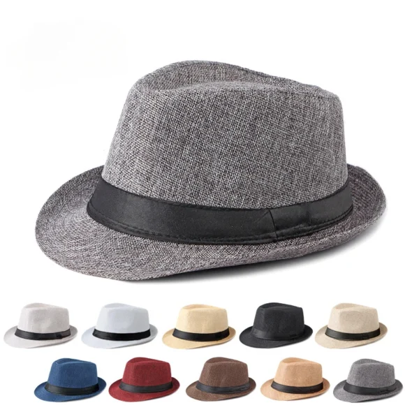 Middle-aged and Elderly Jazz Hat Fedoras Beach Linen Top Hat for Men and Women Spring and Summer Outdoor Sun Protection Hat