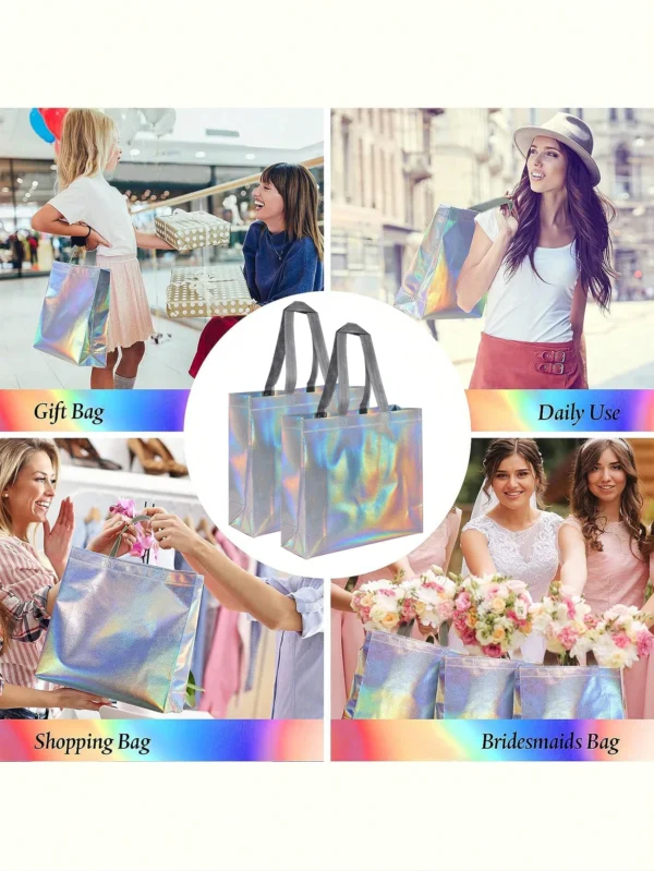 1/5/10pcs silver reusable gift tote grocery shopping bags apply to bridesmaids birthday party wedding, bachelor party supplies - Image 4