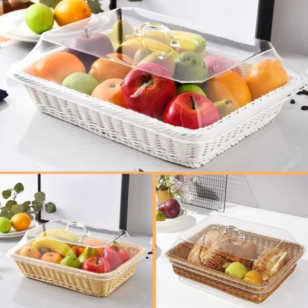 Wicker Bread Basket Serving Vegetable Bread Serving Lid Food Box Baskets With Acrylic Supplies Storage Kitchen Fruit Picnic O0T0 - Image 3