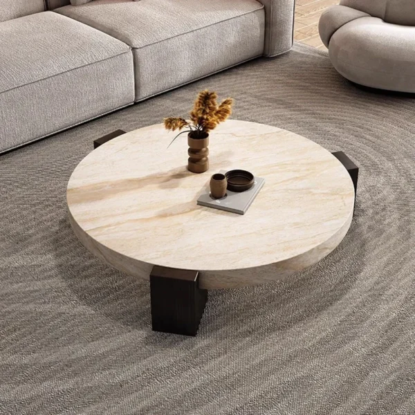 Nordic White Coffee Table Wooden Legs Standing Large Round Coffee Table Marble Top Center - Image 6