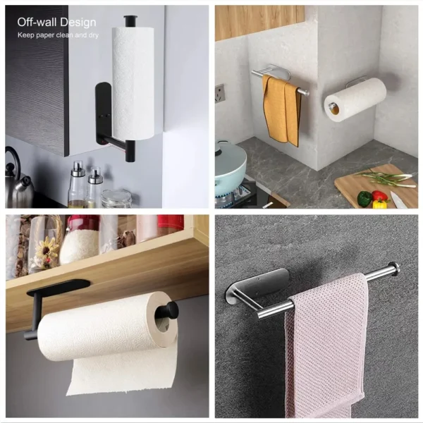 Kitchen Paper Towel Holder Adhesive Tissue Hanger Toilet Roll Paper Dispenser Cabinet Storage Napkin Rack Bathroom Accessories - Image 6