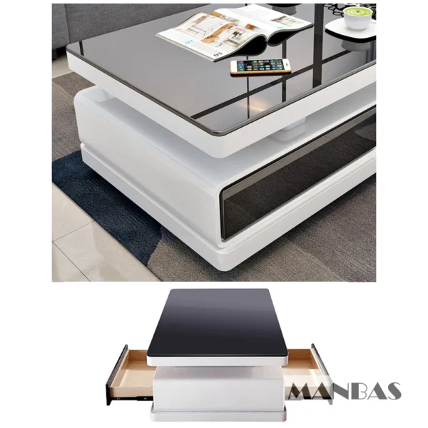 MANBAS Modern  Shiny White / Black TV Stand & Smart Coffee Table, TV Cabinet & Center Table for Living Room Home Furniture - Image 5