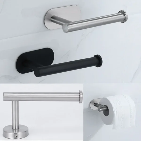 black Toilet Roll Paper Towel Toilet wall Holder Stainless Steel Organizers holder bathroom Self Adhesive Punch-Free Rack Tissue - Image 2