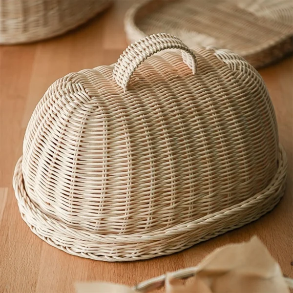 Handwoven Rattan Bread Basket Fruit Vegetables Serving Baskets with Cover - Image 4