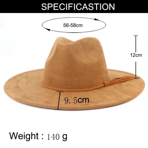 Suede Top Hat 9.5cm Wide Brim Fedora Hat Men Women Autumn Winter Felt Jazz Hats Classic Church Fedoras Chapeau Sombrero Mujer - Image 2