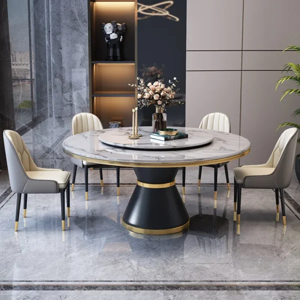 Deluxe Marble Furniture Dining Table And Chair Set 4-8 Chair Dining Room Round Marble Dining Table Set