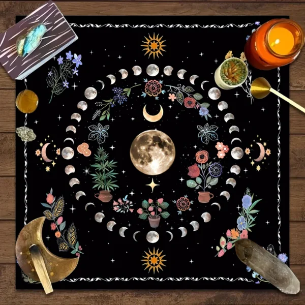 1PC Moonlight Flower Tarot Card Table Cloth, Altar Card Mat, Witchcraft Astrology Supplies Decorative Card Mat - Image 5