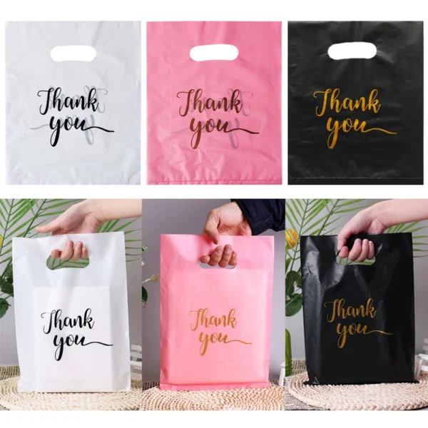 10/50/100Pcs Thank You Gift Bags Plastic Wedding Birthday Party Treat Bags Favors Small Business Shopping Candy Cookie Packaging