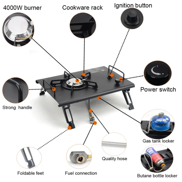 Camping Folding Removable IGT Wood Table Gas Stove  Portable lightweight Camp BBQ Grill Table Outdoor Picnic Fishing table - Image 5