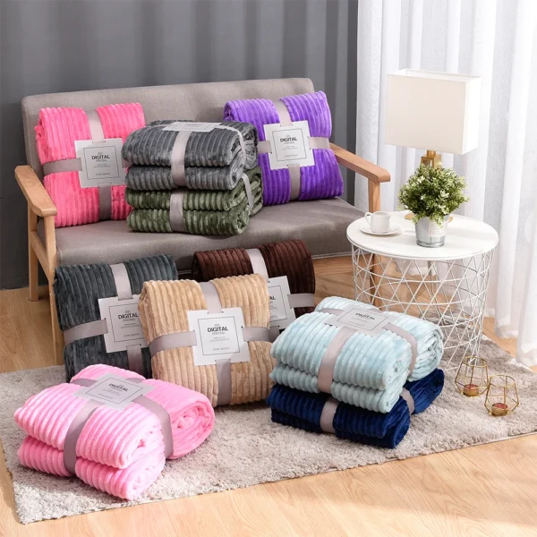 Winter Flannel Blankets For Beds Solid Coral Fleece Faux Fur Throw Coverlet Sofa Cover Bedspread Soft Fluffy Plaid Blankets - Image 3