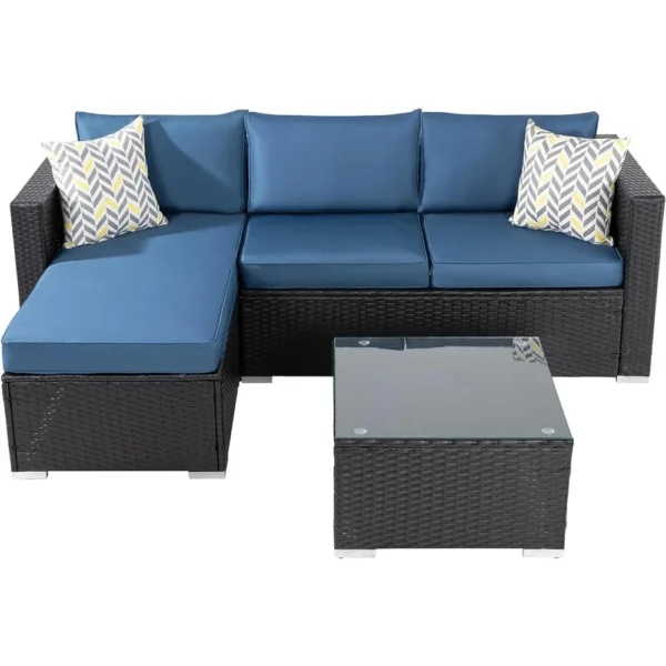 Furniture Sets, All-Weather Rattan Outdoor Sectional Sofa with Tea Table and Cushions Upgrade Wicker Patio