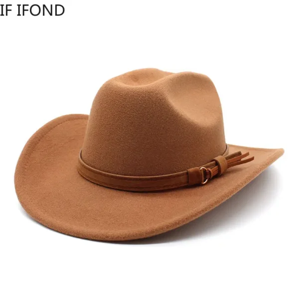 Winter Autumn Men's Western Women Cowboy Hat For Gentleman Lady Cowgirl Jazz Hat Wide Brim Felt Fedora Hat Sombrero Hombre - Image 2