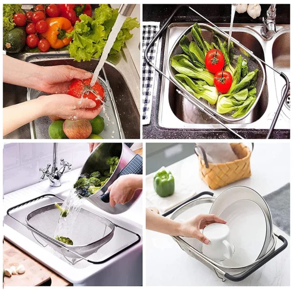 Sink Drainer Vegetable And Fruit Drainer Basket Repeatable Practical Retractable Stainless Steel Kitchen Filter Storage Basket - Image 3