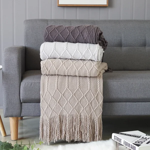 Nordic Knitted Throw Blankets with Tassels Khaki Cream Grey Vintage Blankets Luxury Bed Sofa Couch Oversized Bedspread Cover - Image 5