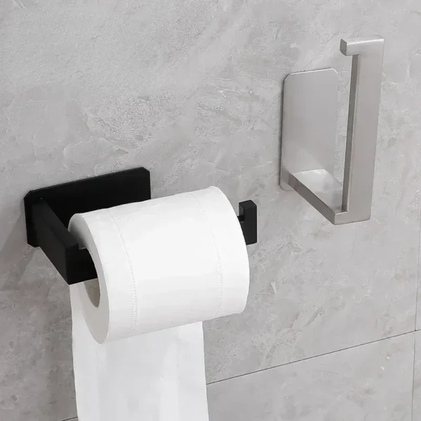 Stainless Steel Toilet Roll Holder Self Adhesive in Bathroom Tissue Paper Holder Black Finish Easy Installation no Screw - Image 2