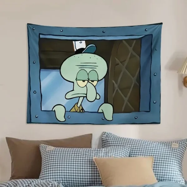 Octopus Brother SpongeBob SquarePants Cartoon Hanging Cloth  Bedroom Wall Decoration Background Cloth Cute and Funny Tapestry