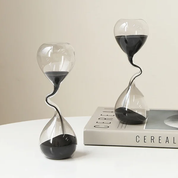 Curve Design Black Hourglass Modern Style Home Decor Accessories Glass Craft Simple Interior Table Ornament Aesthetic Sand Clock - Image 3