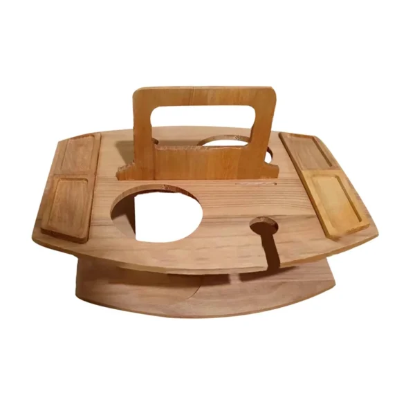 Wooden Folding Picnic Table With Glass Holder Round Foldable Desk Wine Glass Rack Collapsible Table Snack Tray Outdoor Tables - Image 6