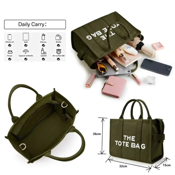 THE TOTE BAG Designer Fashion Handbag Shoulder Strap Crossbody Handbag Adjustable Large Capacity Canvas Women's Bag - Image 6