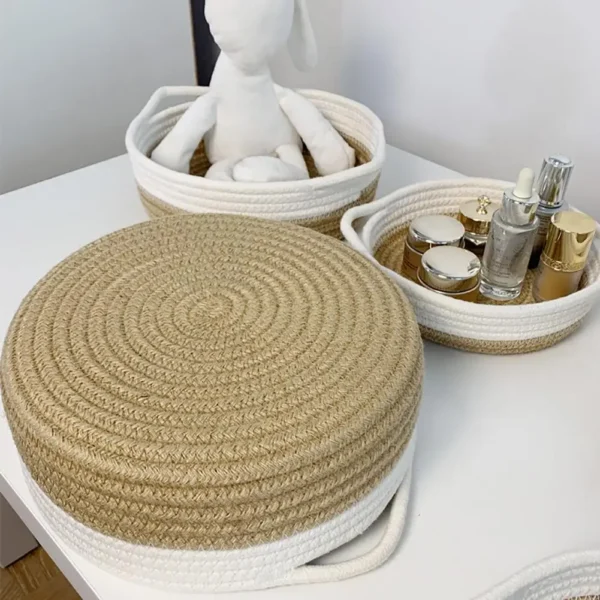 Cotton Rope Weave Storage Basket Table Bowl Wicker Basket Baby Nursery Basket Kids Toys Storage Box Cosmetics Organizer/Handle - Image 5