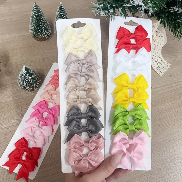 10Pcs/Set New Cute Solid Ribbon Bowknot Hair Clips for Baby Girls Handmade Bows Hairpin Barrettes Headwear Kids Hair Accessories - Image 5