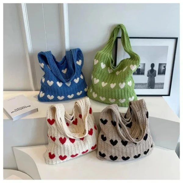 1PC New Knitted Bag Women's Summer Handmade Woolen Knitted Underarm Knitted Bag Love Shoulder Bag