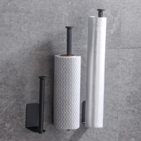 Kitchen Carbon Steel Paper Towel Holder No Punch Cabinet Paper Shelf Household Roll Paper Hanger Plastic Wrap Rag Storage Rack - Image 2