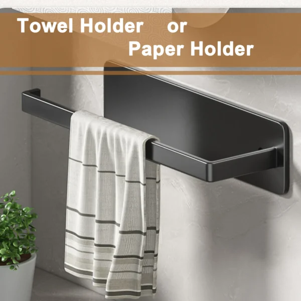 Paper Towel Holder Self Adhesive Toilet Roll Paper Holder No Punching Kitchen Bathroom Lengthen Storage Rack Grey Black White - Image 3