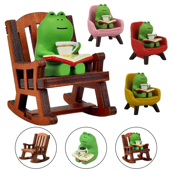 Frog Drinking Coffee Ornament Creative Cartoon Frog Animal Statue Miniature Frog Read Book Figurines for Shelf Desk Decoration - Image 5